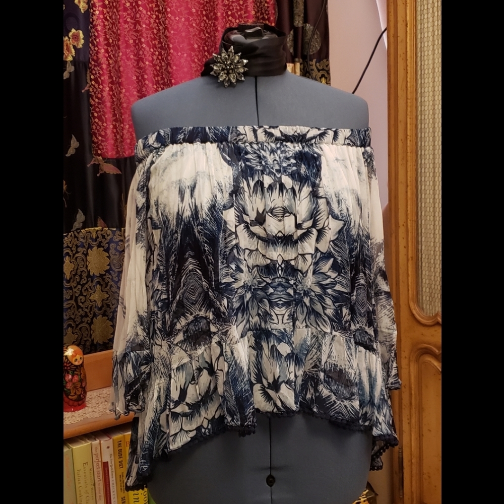 🍭HOST PICK🍭Anthropologie TRYB Sheer Off the Shoulder Top